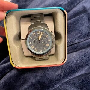 Men’s Silver Fossil Watch with Black Dial